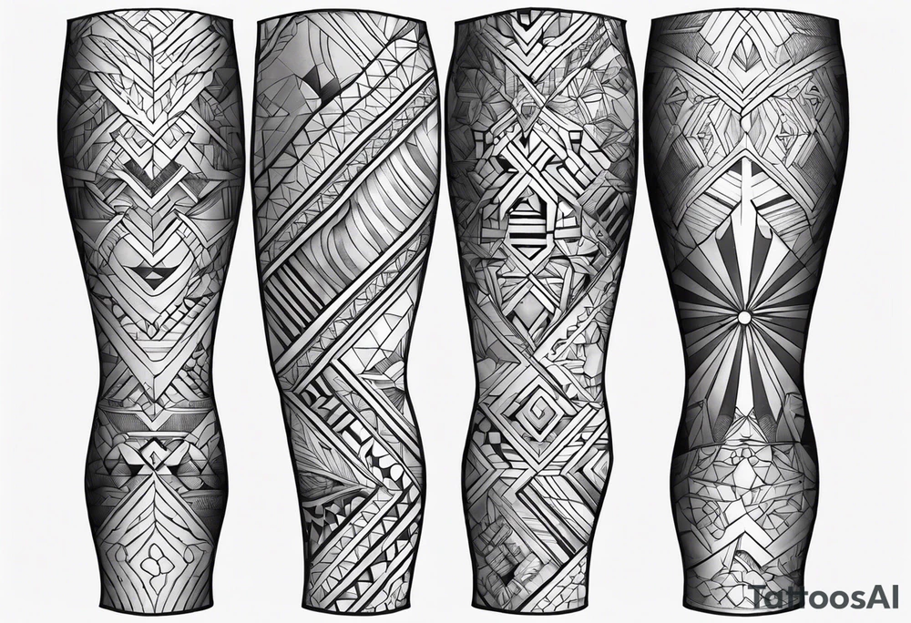 geometric pattern full leg and butt sleeve male tattoo idea