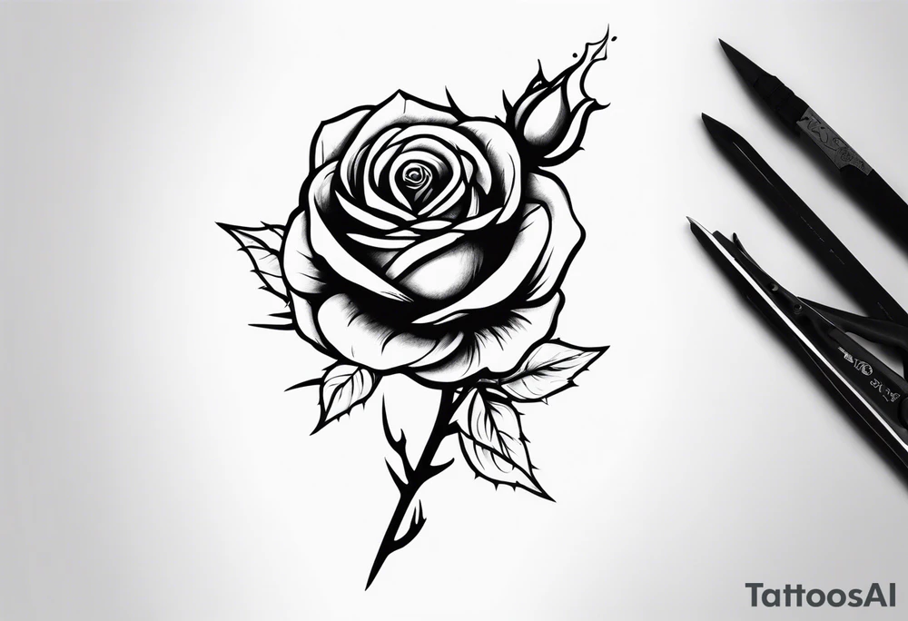 An image incorporating a rose with thorns, a wrench, and an acoustic guitar tattoo idea