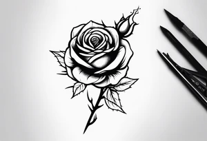 An image incorporating a rose with thorns, a wrench, and an acoustic guitar tattoo idea