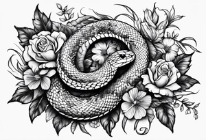 Snake with cross and flowers tattoo idea