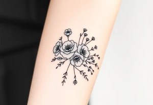 vintage bouquet of wild roses and meadow flowers with morning dew tattoo idea