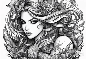 mystical mermaid
 trident underwater tattoo idea