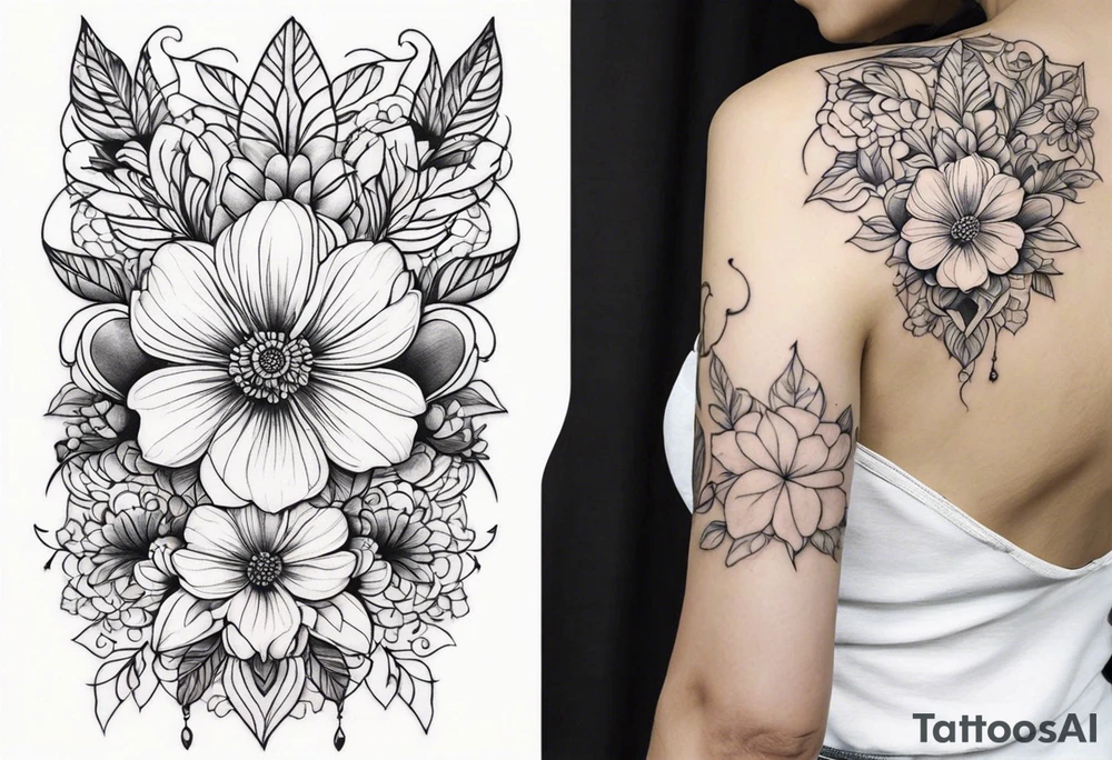Haiawiian flowers shoulder tattoo tattoo idea