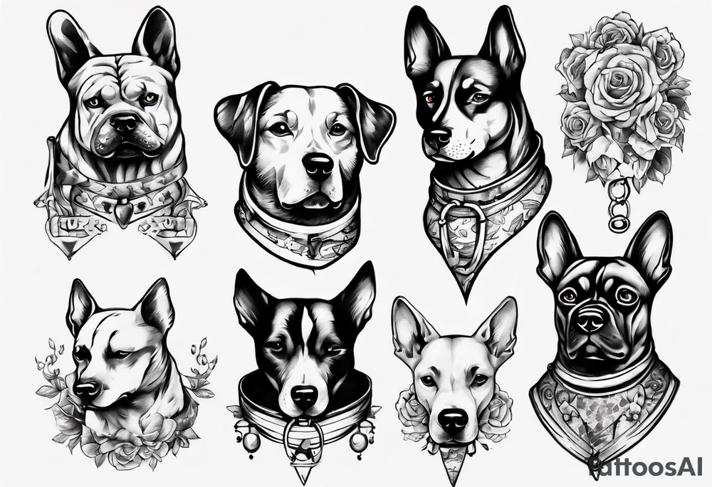 a dog with 6
 collars tattoo idea