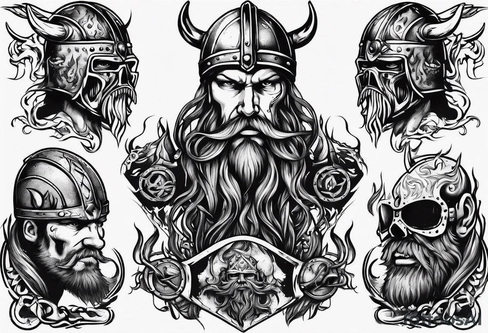A viking riding face with flames and a motorcycle tattoo idea A viking riding face with flames and a motorcycle tattoo idea