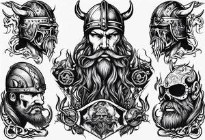 A viking riding face with flames and a motorcycle tattoo idea