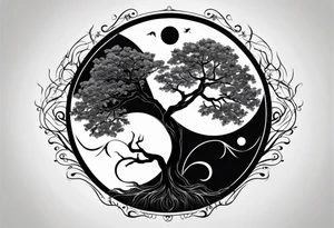 ying yang with a tree tattoo idea