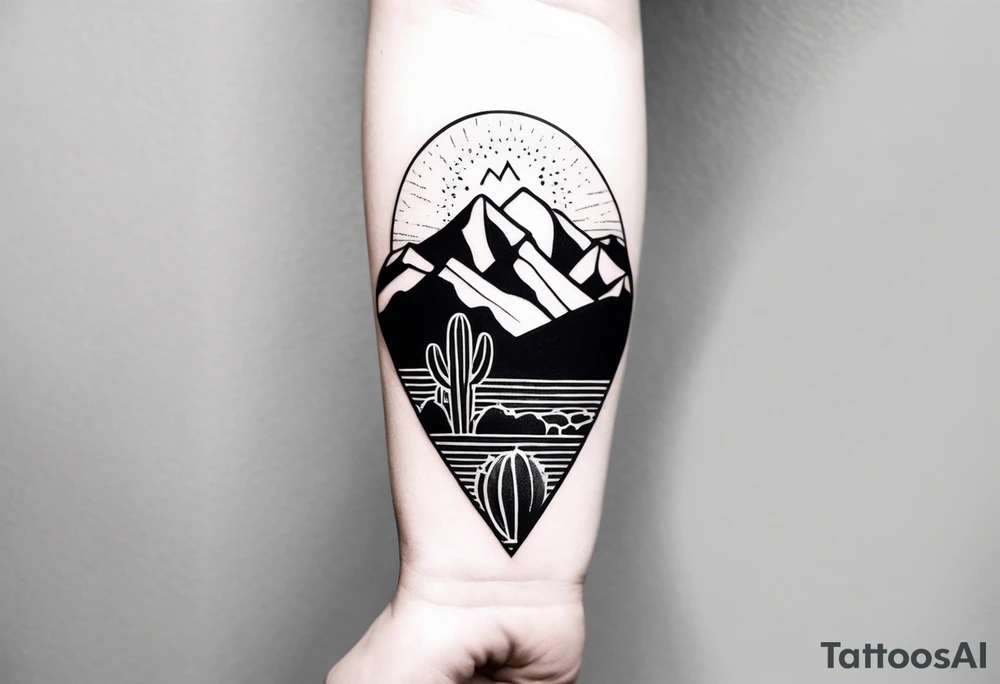 Mountains,  cactus,  forearm tattoo idea