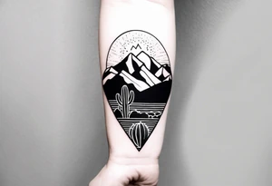 Mountains,  cactus,  forearm tattoo idea