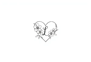a small heart shape with flowers with the initial L in the centre tattoo idea