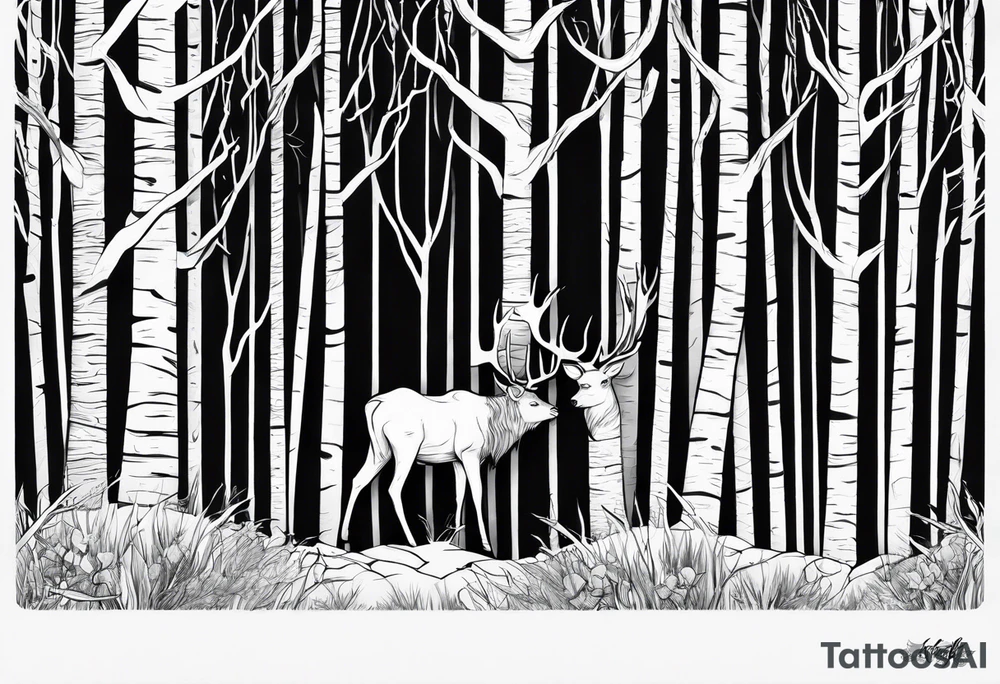 Leshy creepy tall as a tree birches elk tattoo idea