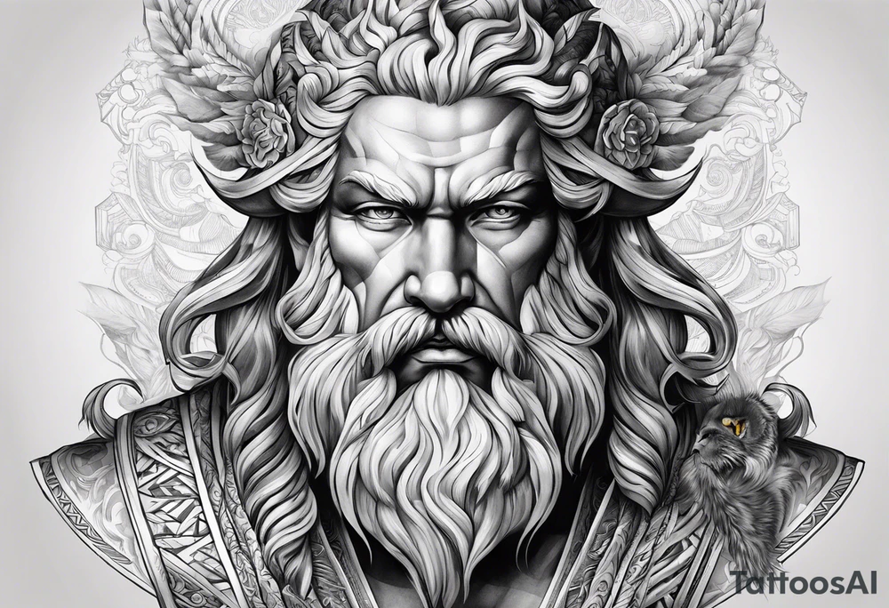 Bóg Zeus pioruny w dłoniach   nogi ręce głowa tors tattoo idea