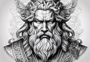 Bóg Zeus pioruny w dłoniach   nogi ręce głowa tors tattoo idea