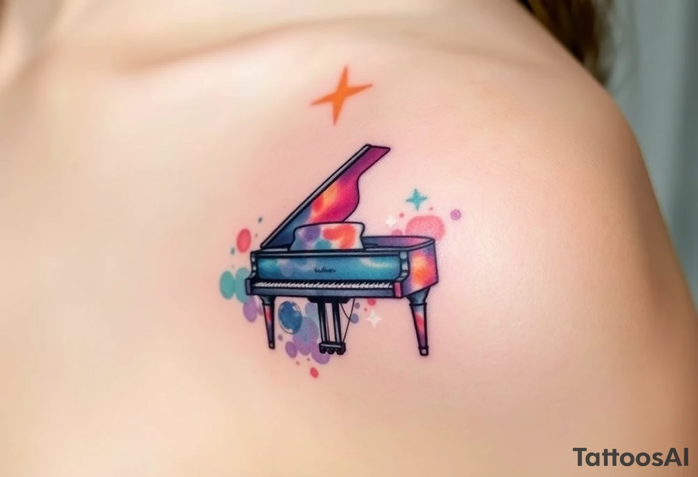 dreamy grand piano under the star tattoo idea