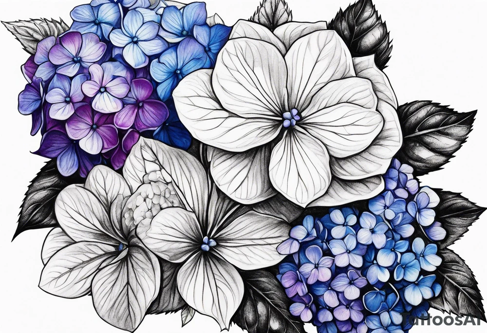 Blue and purple hydrangea flowers tattoo idea