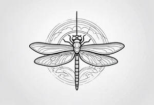 (fine line) cloud and sun with small dragonfly tattoo idea