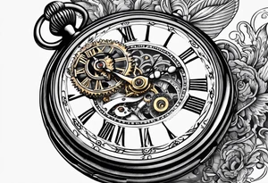 Old school pocket watch exploded showing inner mechanism tattoo idea