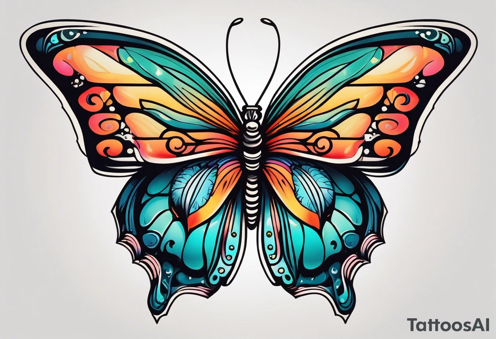 butterfly old school traditional vintage bold colorful tattoo idea