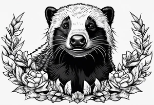 honey badger peeking over, claws, front view tattoo idea