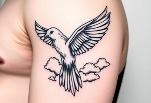 Dove and a blue jay, clouds, shining light to or from heaven tattoo idea