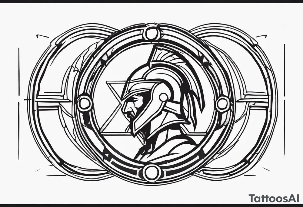 Ancient spartan in a trinity symbol tattoo idea