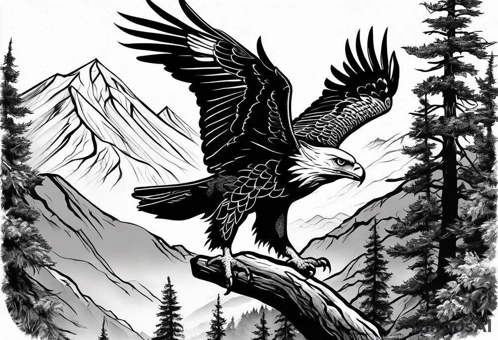 Eagle searching for a Dove on a tree limb in the mountains tattoo idea Eagle searching for a Dove on a tree limb in the mountains tattoo idea