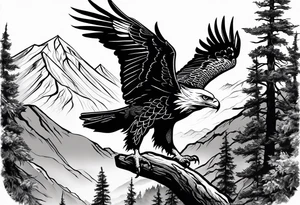 Eagle searching for a Dove on a tree limb in the mountains tattoo idea