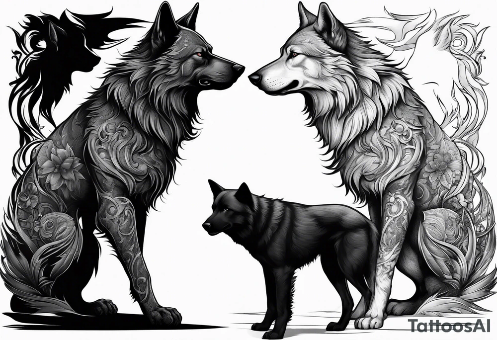 Werewolf and dog standing side by side tattoo idea