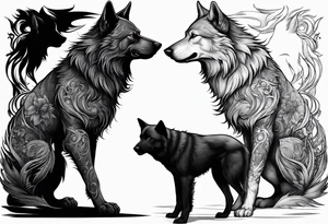 Werewolf and dog standing side by side tattoo idea