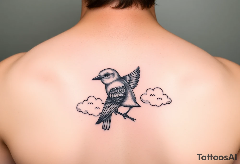 Kentucky bluebird with clouds tattoo idea