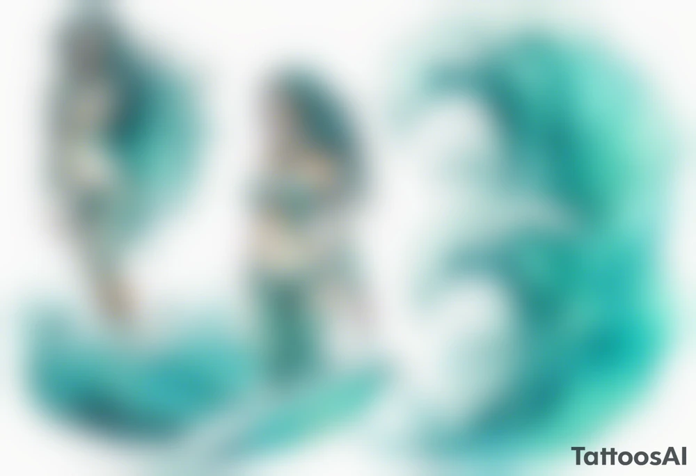 a turquoise water woman standing in the waves tattoo idea