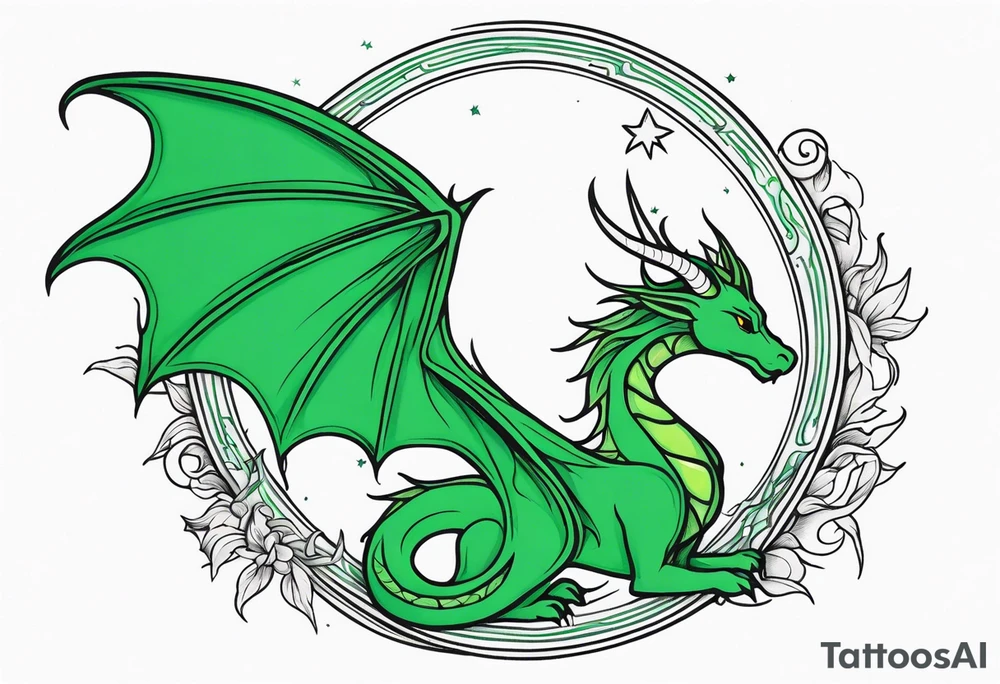 Moon fairy green dragon tattoo idea