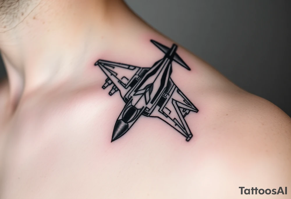 i want a fighter jet tattoo, give me something that looks a bit technical and a medium size tattoo idea