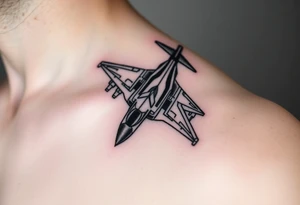 i want a fighter jet tattoo, give me something that looks a bit technical and a medium size tattoo idea
