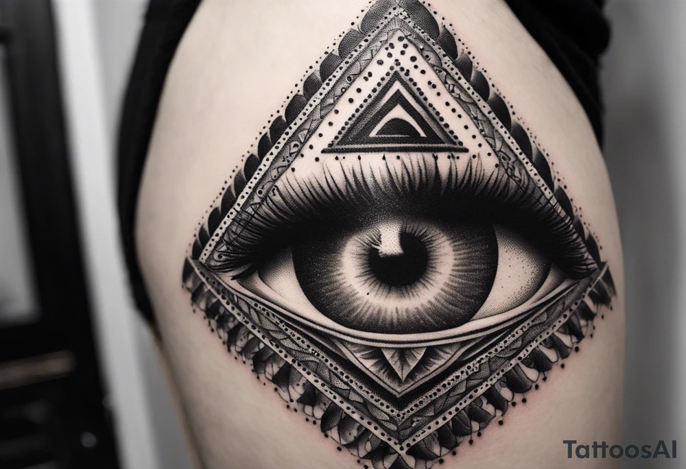 Mandala, eye, detail, triangle tattoo idea