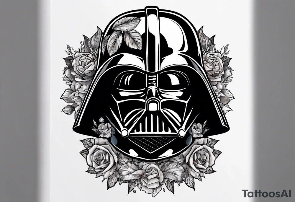 Half Darth Vader helmet other half skull in Roman gladiator style tattoo idea