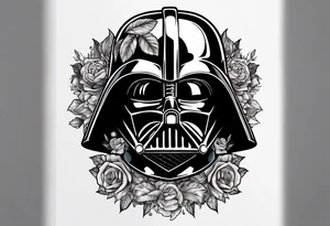 Half Darth Vader helmet other half skull in Roman gladiator style tattoo idea