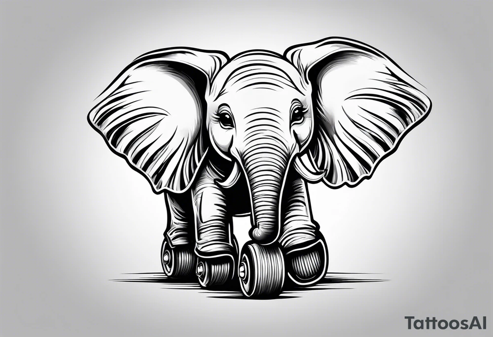 Baby elephant roller skating tattoo idea