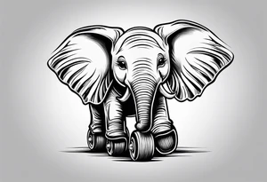 Baby elephant roller skating tattoo idea