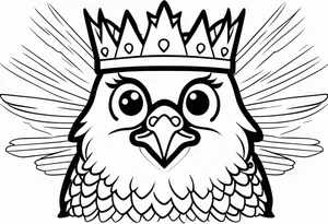 cute 2-d chicken, in a small crown, with a small beak and wings, drawn with a very thin line tattoo idea