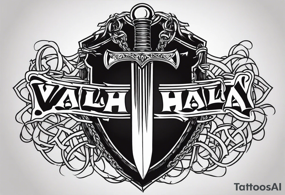 Valhalla sword shield barb wire chain tattoo idea