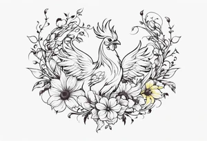 Chocobo covered in flowery vines, forearm tattoo tattoo idea