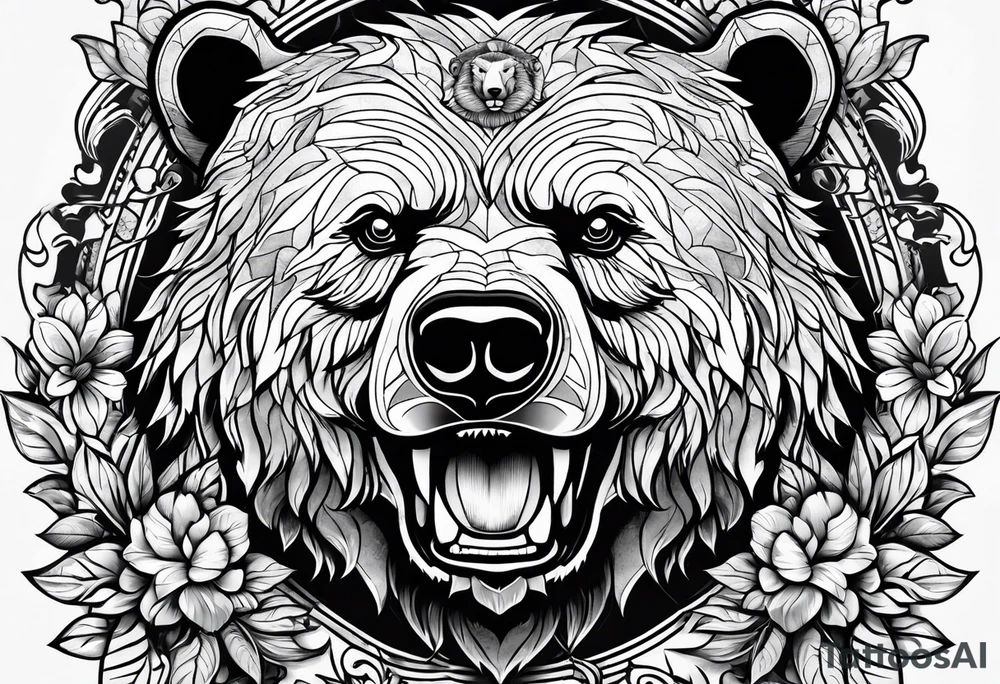 Bear protecting family tattoo idea