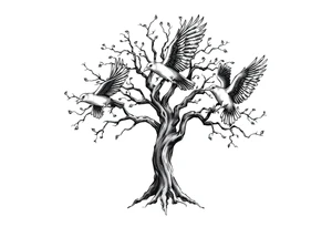 Irish family tree with 3 flying ravens tattoo idea