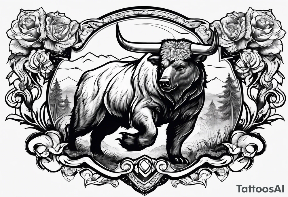 I want a sleeve tattoo design combining a bear fighting a bull tattoo idea
