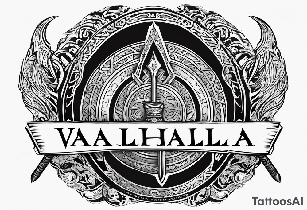 Valhalla viking gods shield hatchet sword tattoo idea