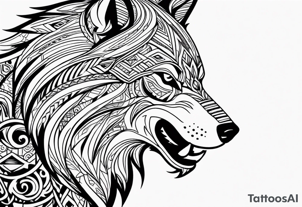 Angry tribal wolf head tattoo idea