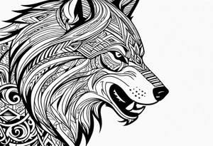 Angry tribal wolf head tattoo idea