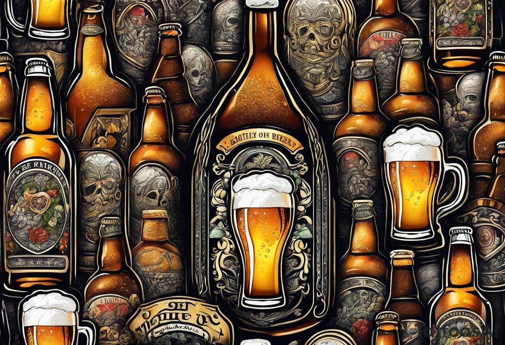 A bottle of beer with a sad face tattoo idea