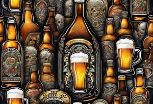 A bottle of beer with a sad face tattoo idea